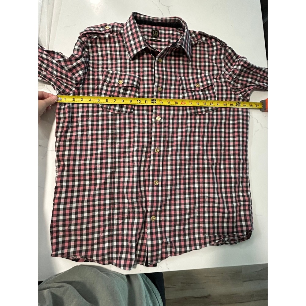 Cavi Mens 3XL Gingham Button Down Shirt Plaid Military Epaulettes Preppy Gingham - Picture 11 of 12